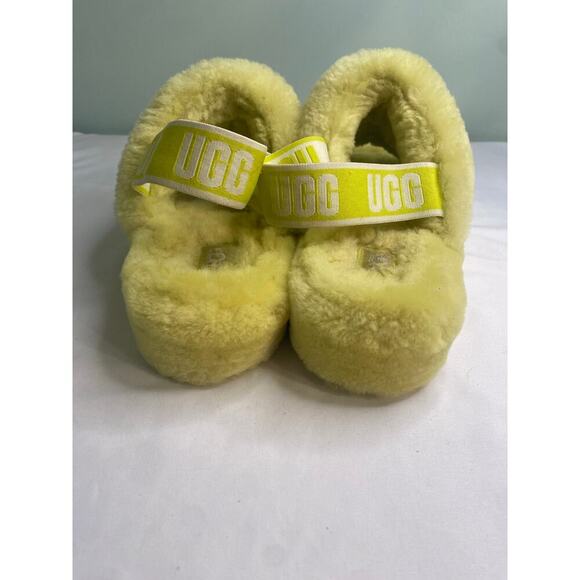 UGG Women's Fluff Yeah Sandal Size 7 Yellow Gray Furry Fuzzy Slipper Slide - Picture 8 of 12